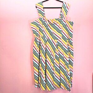 Modcloth x Collectif Jill Diagonal Rainbow Striped Swing Pinup Dress Plus Size